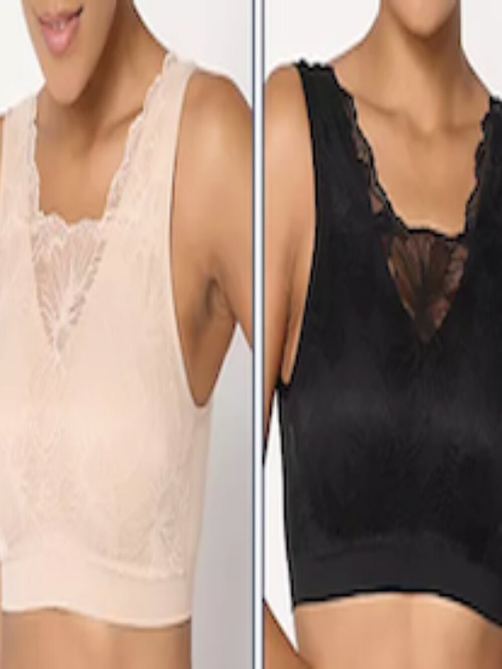 Breezies Seamless Set of (2) Lace Cami Bras with Removable Pads